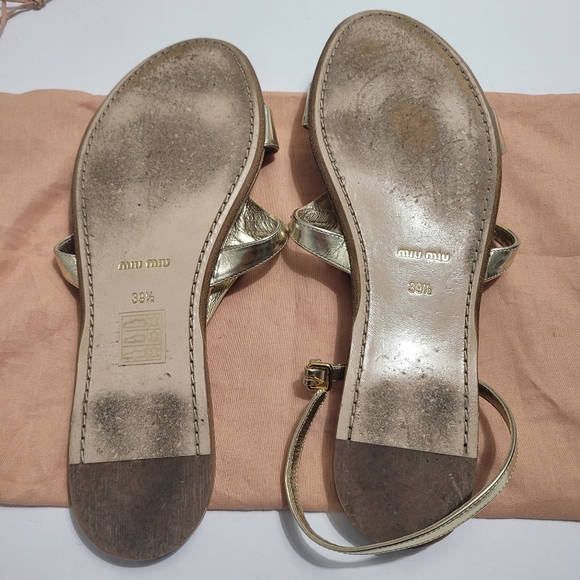 Miu Miu Metallic Sandals with Crystal Embellishments - Picture 2 of 5